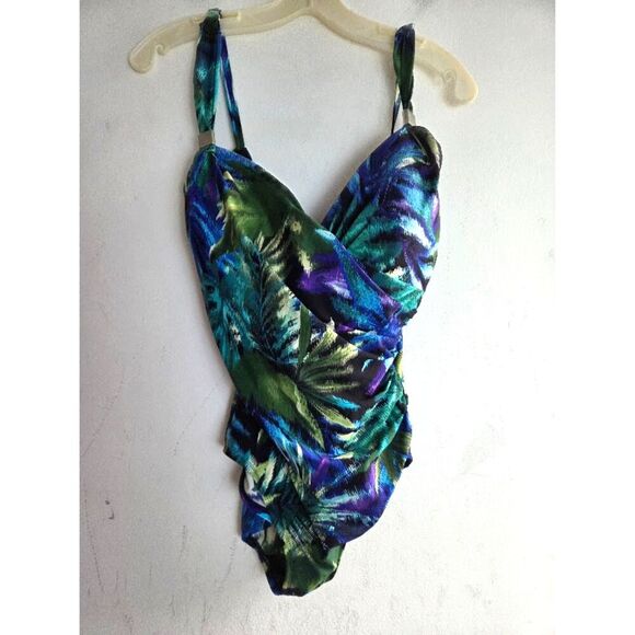 Miraclesuit Women "Useppa Siren" Blue Green Floral 1 Piece Bathingsuit size 16 - Picture 2 of 7